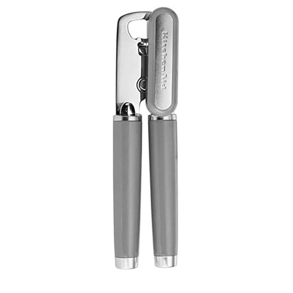 KitchenAid Classic Multifunction Can Opener and Bottle Opener Easy to Use, Razor Sharp Stainless Steel Cutting Wheel, Soft Ergonomic Handles, Gray
