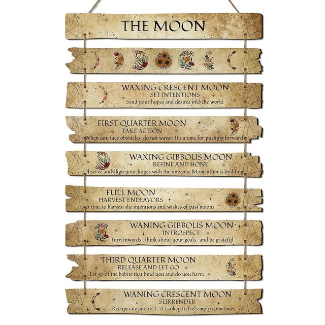 Qunclay Witchcraft Knowledge Sign Witch Decor Wooden Wall Art Witchy Moon Phase Wall Hanging Vintage Meanings Plaque Gift for Christmas Halloween Home Room Kitchen Decorations 20 x 12 In