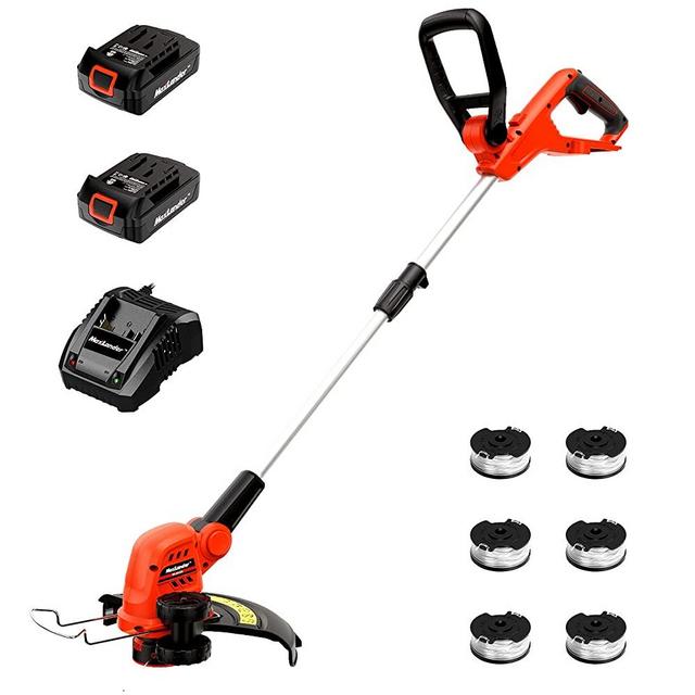 MAXLANDER 12 Inch 20V Cordless String Trimmer, 2 PCS 2.0Ah Battery Weed Wacker/Edger, 1 Quick Charger,6 PCS Replacement Spool Trimmer Lines, Length Adjustable, Powerful Lightweight Weed Eater
