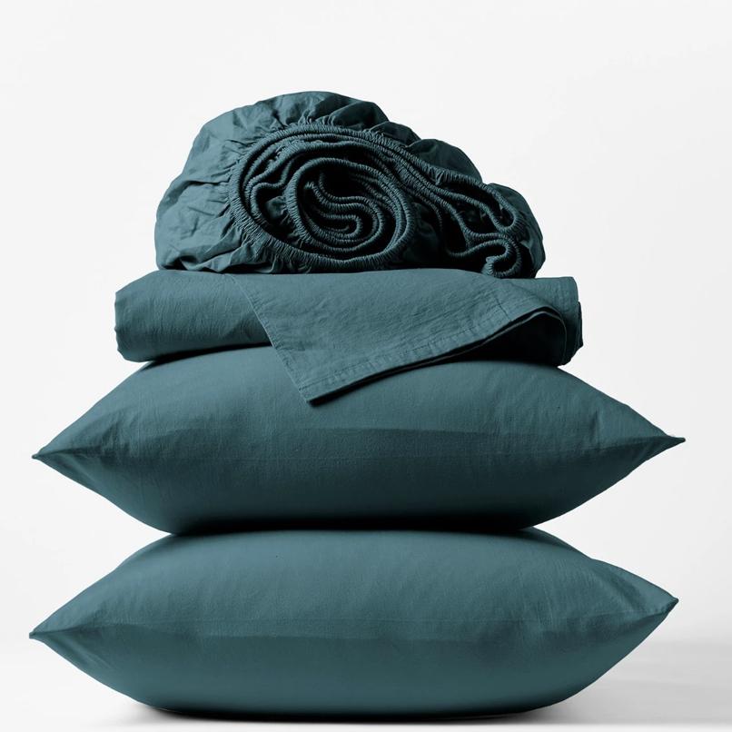Organic Crinkled Percale™ Sheets Queen - Aegean