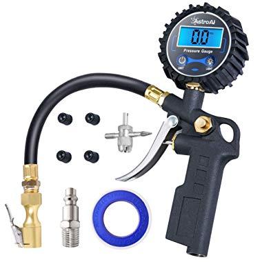 AstroAI Digital Tire Inflator with Pressure Gauge, Medium 250 PSI Air Chuck and Compressor Accessories Heavy Duty with Rubber Hose and Quick Connect Coupler for 0.1 Display Resolution , Black