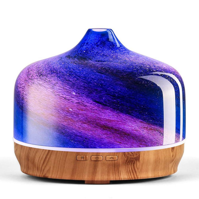 Porseme 500ml Glass Essential Oil Diffuser Aromatherapy Ultrasonic Cool Mist Humidifier 15-21 Running Hours Waterless Auto-Off Air Diffusers for Sleeping Yoga Office Working Spa and Rest (Galaxy)