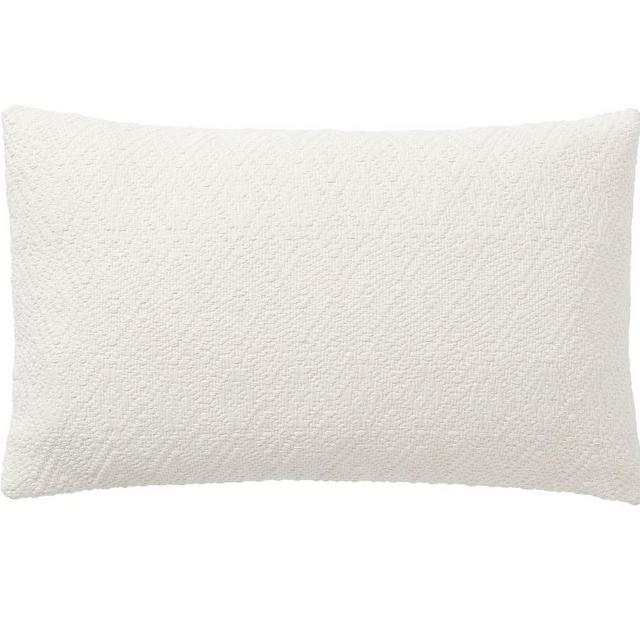 Washed Linen Diamond Lumbar Pillow Cover, 16 x 26", Ivory