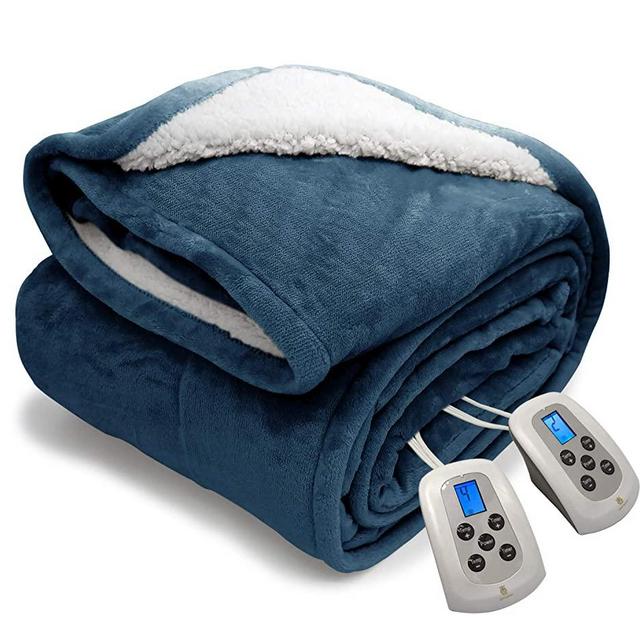 MARQUESS Queen Electric Heated Blanket MicroPlush Sherpa and Reversible Flannel Washable Comfortable with 10 Heat Settings/Safety 10 Hours Auto-Off Controller with Fast-Heating (84 x 90'' Navy Blue)