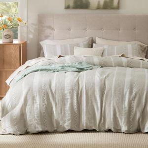 Bedsure Waffle Weave Duvet Cover King - 100% Cotton Boho Duvet Cover with 2 Pillowcases - Linen Color Textured Comforter Cover with Zipper Closure (King, 104"x90")