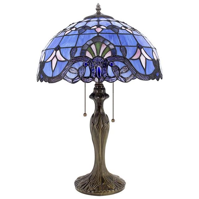 Tiffany Lamp Stained Glass Desk Light W16H24 Inch Tall Blue Purple Baroque Lavender Shade Antique Base S003C WERFACTORY LAMPS Lover Friends Kids Living Room Bedroom Bedside Coffee Bar Art Crafts Gifts