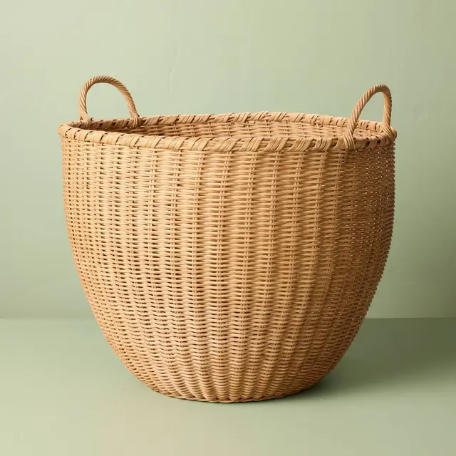 Large Round Woven Rattan Storage Basket with Handles - Hearth & Hand™ with Magnolia