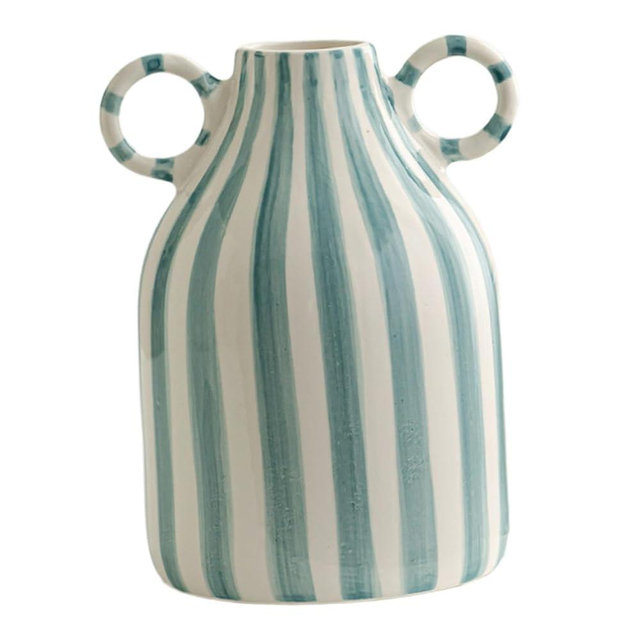 Generic Decorative Flower Vase Nordic Boho Small Vase, Creative Home Decor Vase with Handle for Entryway Bookshelf, blue