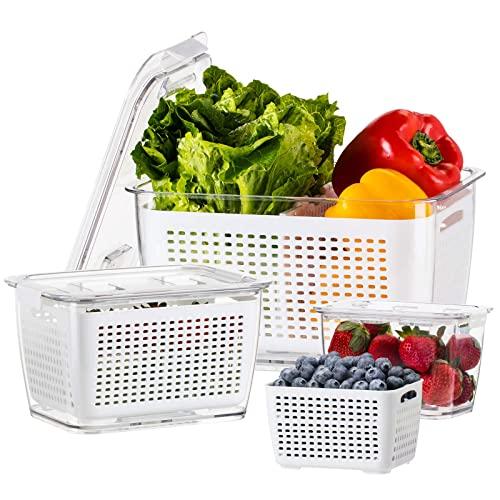 LUXEAR Fresh Container, 3PACK Produce Saver Container BPA Free Vegetable Storage Containers Fruit and Salad Partitioned Food Storage Container with Vents Stay Fresh Containers for Refrigerator-White