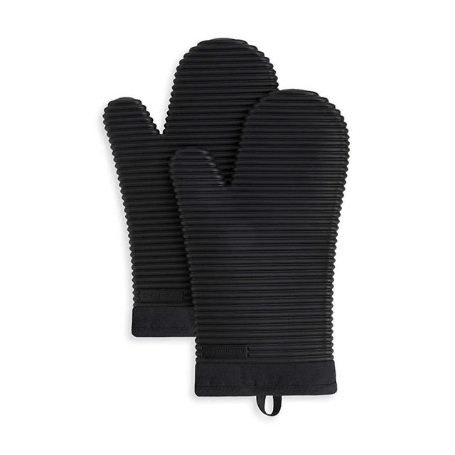 KitchenAid Kitchen Aid Ribbed Soft Silicone Oven Mitt Set, 7"x13", Onyx Black