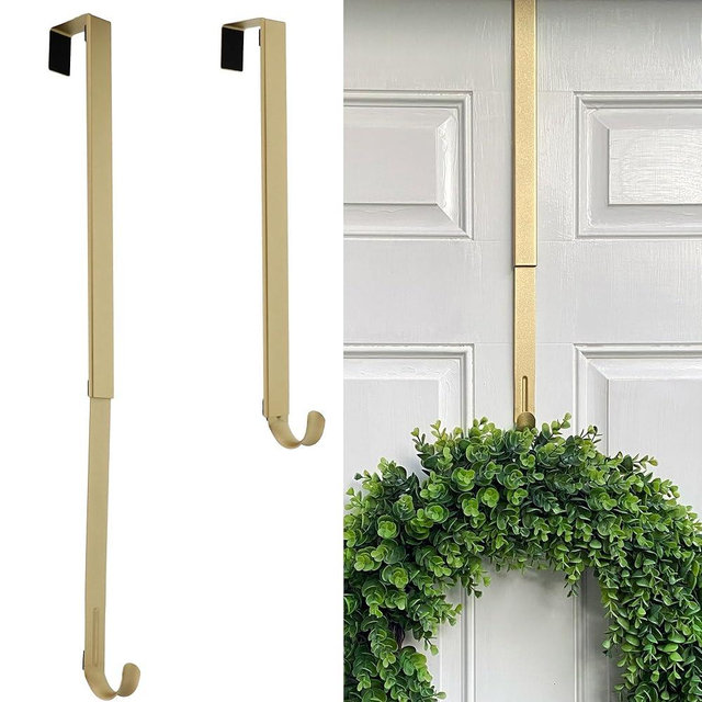 Haute Decor Adapt Adjustable Wreath Hanger (Textured Gold) - Over The Door Wreath Hanger for Front Door - Extendable Length Metal Hook - Holds up to 20 pounds