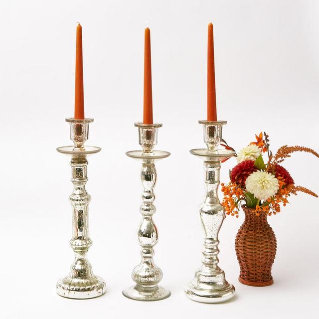 Tall Mercury Glass Candle Holder Trio