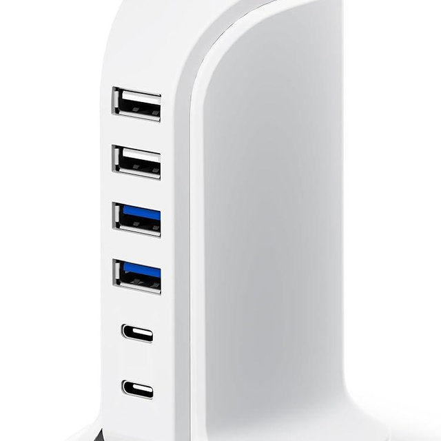 USB Charger, Charging Station for Multiple Devices 45W, Fast Charging Blocks with Dual Type C Ports, 4 USB Charging Hub Organizer Multiport for iPhone, Ipad, Smartphones, Travel Accessories