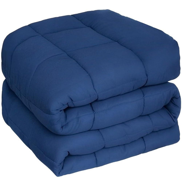 Magik & Kover Quilted Bed Comforter Duvet Insert - Queen/Full Size, Navy Blue Down Alternative Bed Comforter, All Season Duvet with Corner Tab, Soft & Lightweight - Box Stitching Design