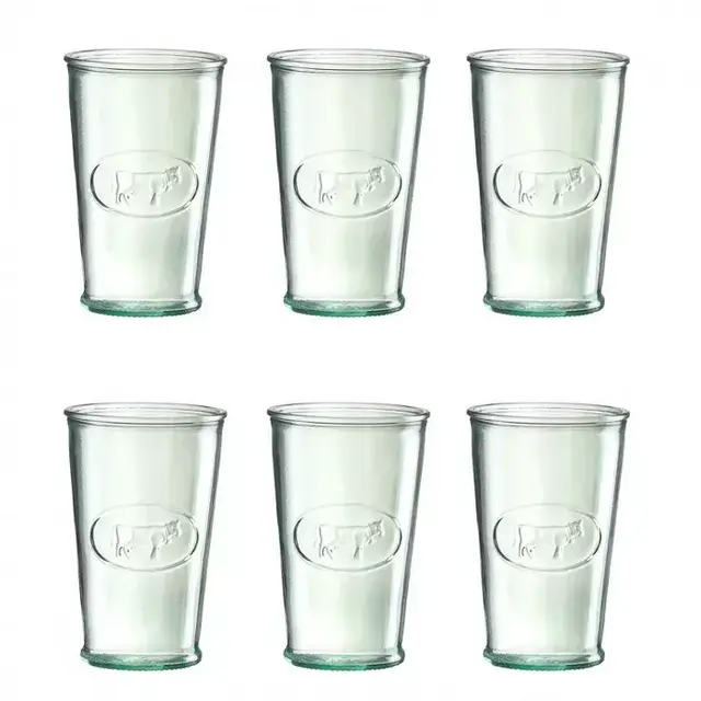 Amici Home Milk Cow Clear Green with Textured Finish 11 oz Recycled Glass Drinkware, Set of 6 Glasses