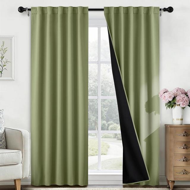 SimpleHome 100% Blackout Curtains for Bedroom,84 Inch Curtains for Living Room Rod Pocket and Back Tab Window Drapes Room Darkening Sage Curtain with Black Back,52 x 84 Inch,2 Panels