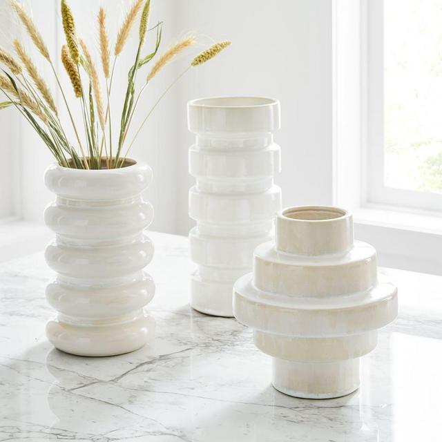 Stepped Form Ceramic Round Steps, Transculent White, Set of 3