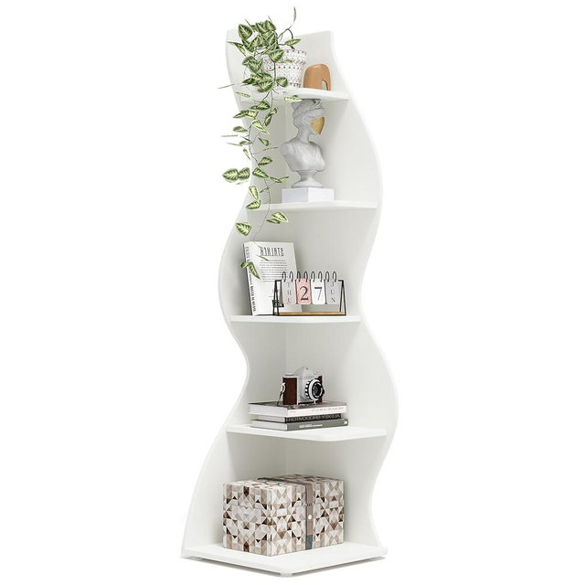 Tribesigns Corner Shelf, Modern 5-Tier Wall Corner Bookshelf, Stylish Corner Small Bookcase Storage Rack Plant Stand with Unique Shape for Living Room, Home Office, (1PC, White)
