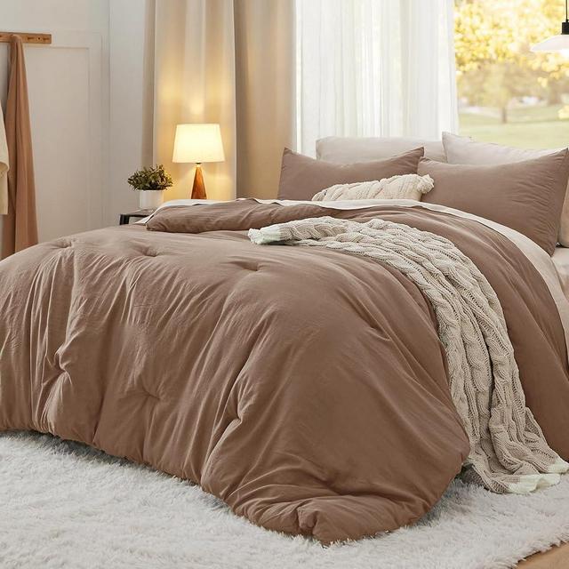 Bedsure Queen Size Comforter Set, Brown Soft Prewashed Bed Comforter for All Seasons, 3 Pieces Warm Bedding Sets, 1 Lightweight Comforter (90"x90") and 2 Pillowcases (20"x26")