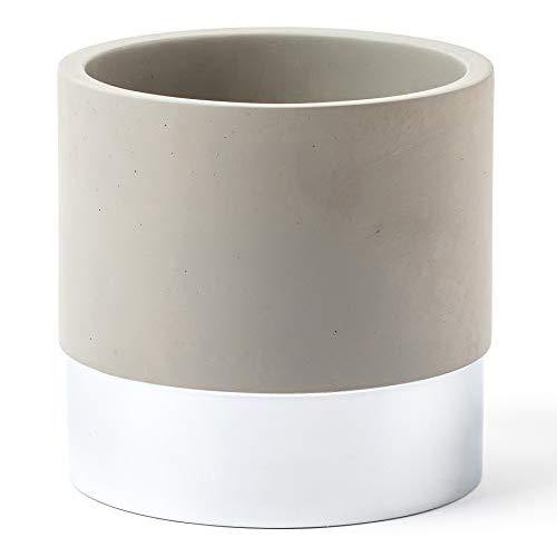 Kitchen Utensil Holder | Weighted Large Steel & Concrete Crock Jar | For Use as Canister, Organizer, Caddy or Planter by ROOM STARTERS (Silver & Concrete)