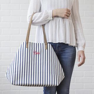 Striped Navy Overnight Tote