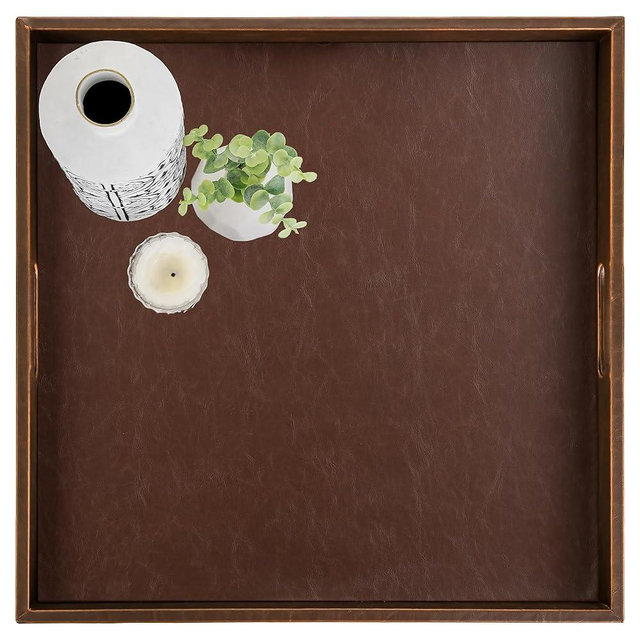 Hanobe Ottoman Serving Tray Large: 20'' Decorative Trays with Handles - Leather Coffee Table Decor for Extra Big Counter Home Living Room - Oversized