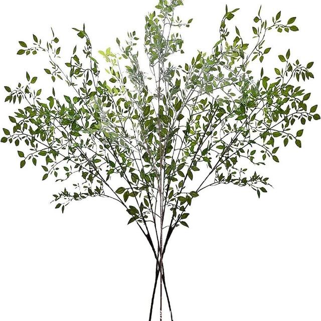 DULRLLY 4 Pcs Artificial Nandina Greenery Leaves Stems 43 Inch Long Stem Faux Green Bamboos Branches for Vases Fake Greenery Plant Leaves Bunches for Floral Arrangement Wedding Home Office Decor