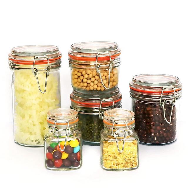 Encheng Glass Jars Set,Food Storage Jars With Airtight Lids,Mason Jars With Leak Proof Rubber Gasket,Kitchen Canisters Cookies Jars,Various Size Wide Mouth Glass Container Spice Jars 6 Pack