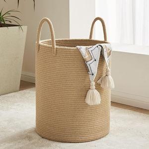 Cotton Laundry Hamper, 72L - Woven Collapsible Basket - Jute Brown