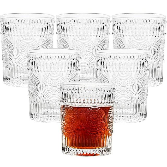 CZUMJJ 10 oz Romantic Water Glasses 6 Pack, Premium Drinking Glasses Tumblers, Vintage Glassware Set, Whiskey Glasses Set, Perfect for Drinking Whiskey, Juice, Beverages, Beer, Cocktail