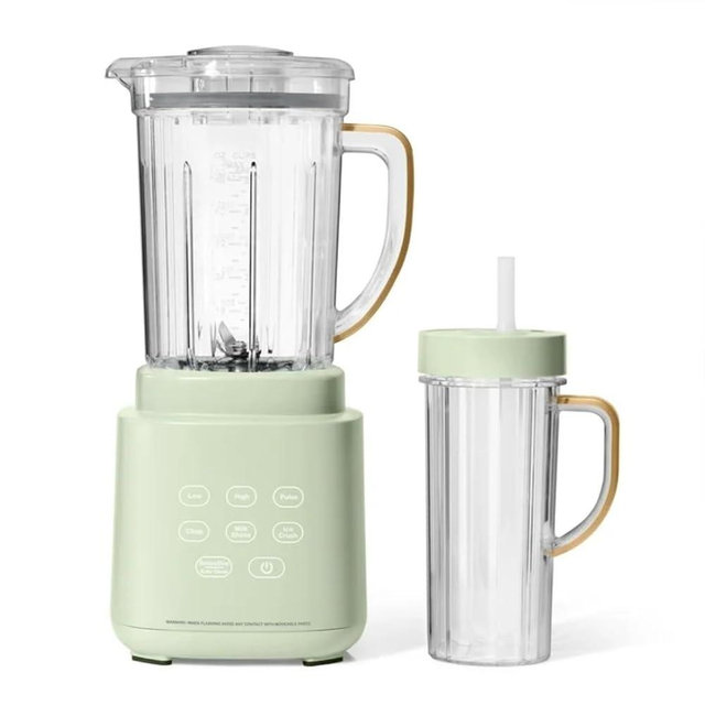 Wonderful PowerExact Blender System with 700W Motor, 50oz Tritan Jar, 20oz Single-Serve Cup, No Drippy Sippy Lid, 3 Speeds & 4 Pre-sets by Drew Barrymore (Sage Green)