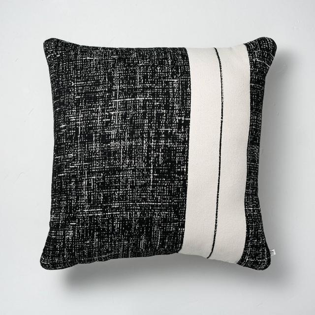 24" x 24" Single Stripe Colorblock Indoor/Outdoor Throw Pillow Black/Cream - Hearth & Hand™ with Magnolia