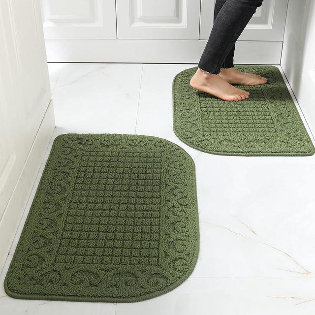 COSY HOMEER 32X20 Inch Anti Fatigue Kitchen Rug Mats are Made of 100% Polypropylene Half Round Rug Cushion Specialized in Anti Slippery and Machine Washable Green(2 pcs)