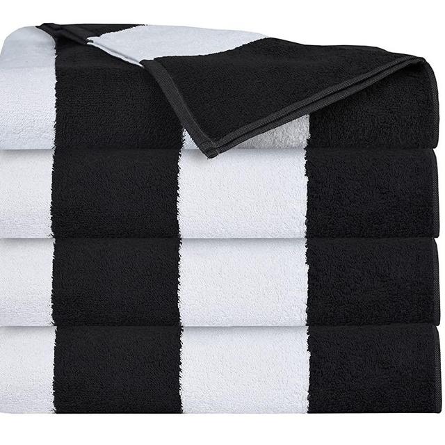 Elvana Home 4 Pack Cabana Stripe Beach Pool Bath Towel Set 30X60, 100% Ringspun Cotton Towels,Large Oversized Beach Towels,Beach Bath Towel,Beach Blanket, Highly Absorbent Large Bath Towel - Black