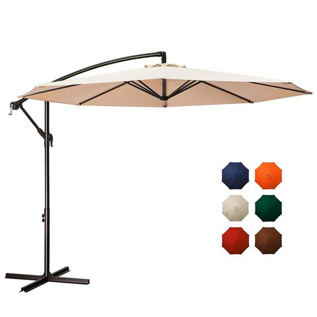MEWAY 10ft Outdoor Umbrella Backyard Umbrella Deck Umbrella Cantilever Patio Umbrella with Crank Cross Base, Easy to Instal (10ft, Beige)