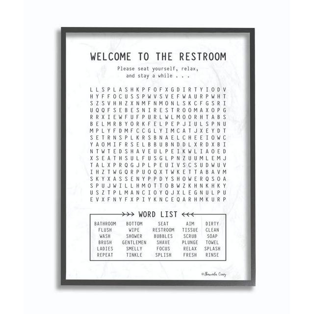 Stupell Industries White Restroom Crossword Puzzle Sign Black Framed Wall Art, 16 x 20, Design by Artist Shawnda Craig