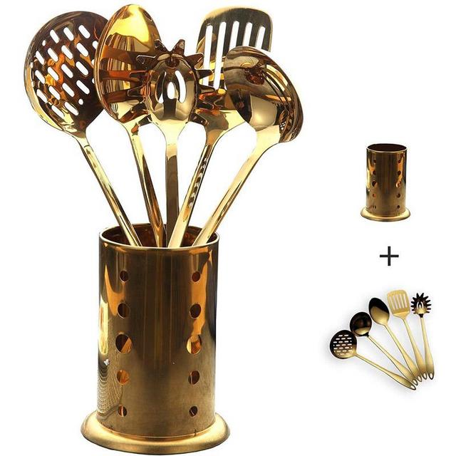 6 Pieces Gold Nonstick Kitchen Utensils Set(With Basket) Item NO.: 873278