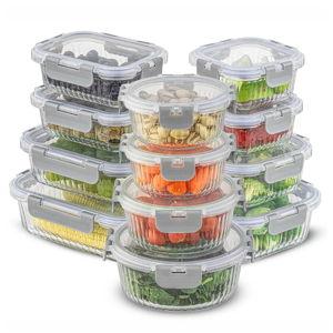 JoyJolt | 12 Fluted Glass Containers & Leakproof Lids in Gray
