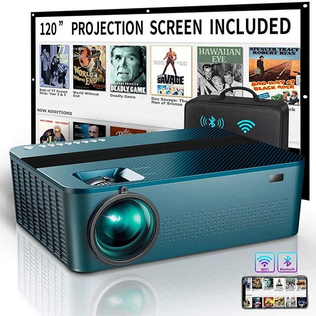WiFi Bluetooth Native 1080P Projector Includes 120" Projector Screen & Box,9000Lux HD Projector 4K with 450" Display,Outdoor Projector for Support 4K Dolby & Zoom,Compatible with Phone,PC,TV Box,PS4