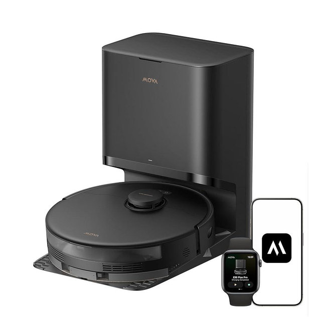 Mova E30 Pro Plus Robot Vacuum, 19000Pa Suction, DuoRoller Brush Anti-Tangle, Self-Emptying 90-Day Hands-Free, Extendable Side Brush for Edge Cleaning, App & Voice Control
