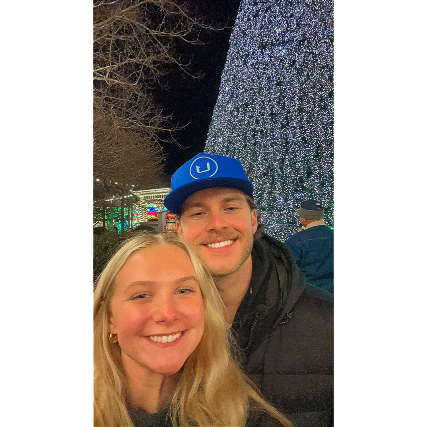 Our Christmas Trip to Missouri 2023! Brandon took Torey to one of his favorite places, Silver Dollar City! Here is a picture next to one of the many christmas trees they had on display!