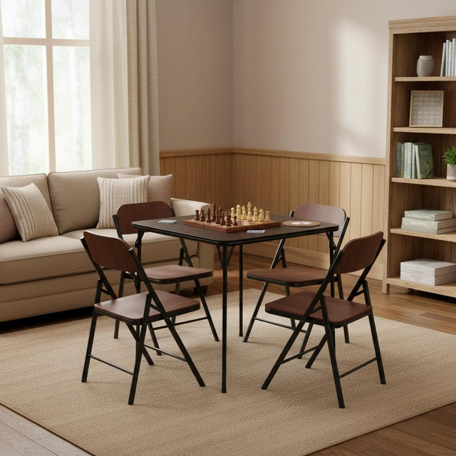 Homy Casa Folding Card Table with Easy-Clean PVC Top for Dining, Games & Multi-Purpose Use, Walnut
