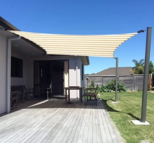 SUNNY GUARD Sun Shade Sail 10' x 13' Rectangle Sand White Tripe UV Block Sunshade for Backyard Yard Deck Patio Garden Outdoor Activities and Facility(We Make Custom Size)