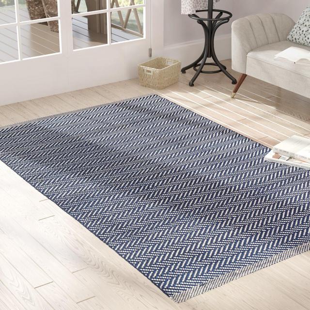 Herringbone Handmade Flatweave Navy/Ivory Indoor / Outdoor Area Rug