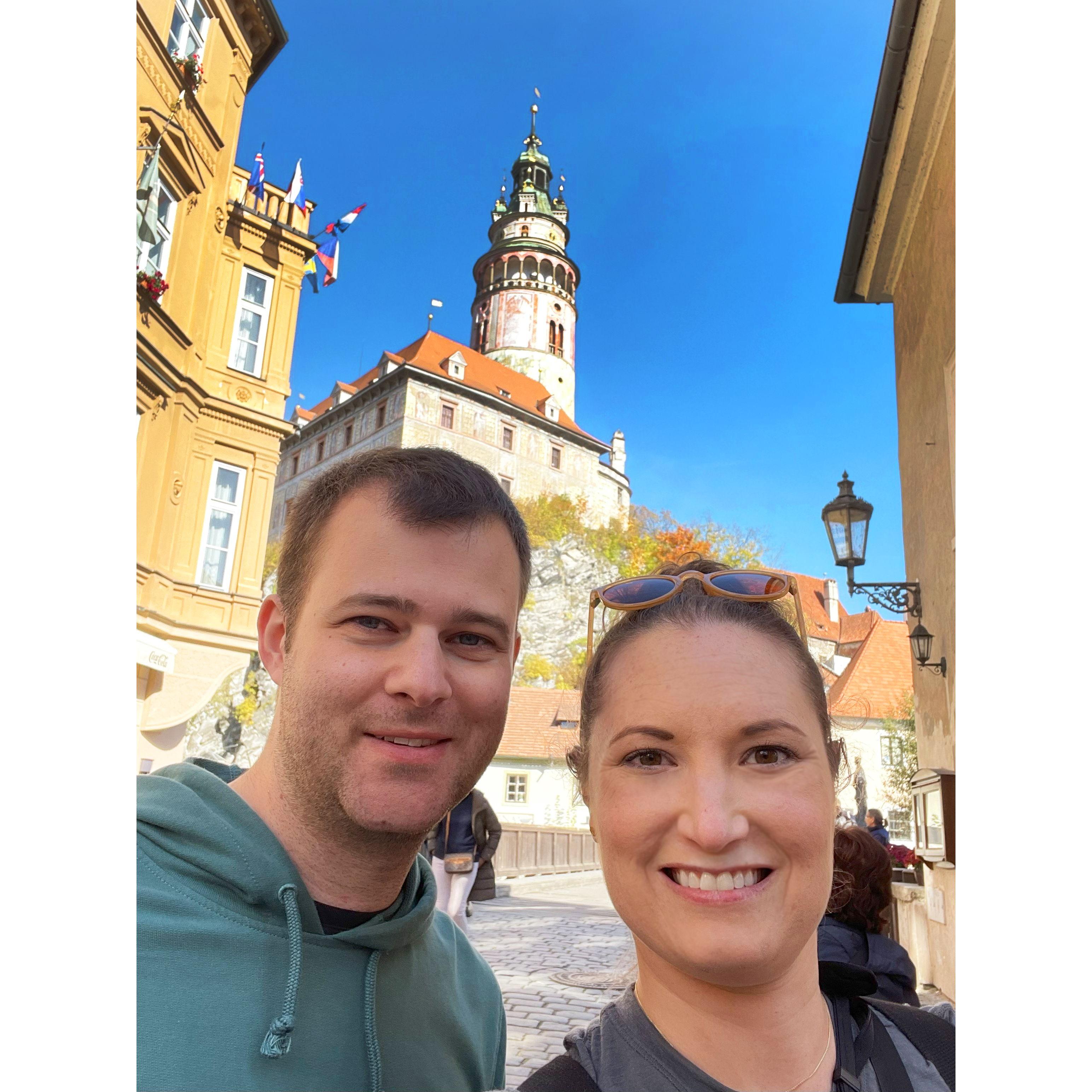 Český Krumlov. 13th century castle and picturesque town in Bohemia region of Czechia. Danube River cruise, October 2022.