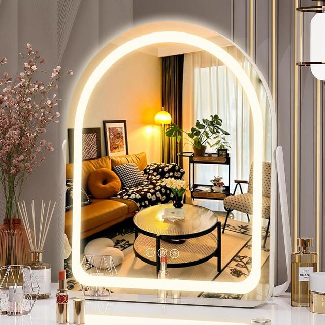 Hasipu Vanity Mirror with Lights, 11"×14" LED Makeup Mirror, Lighted Makeup Mirror with Lights, Smart Touch Control Dimmable 3 Modes Light 360°Rotation White