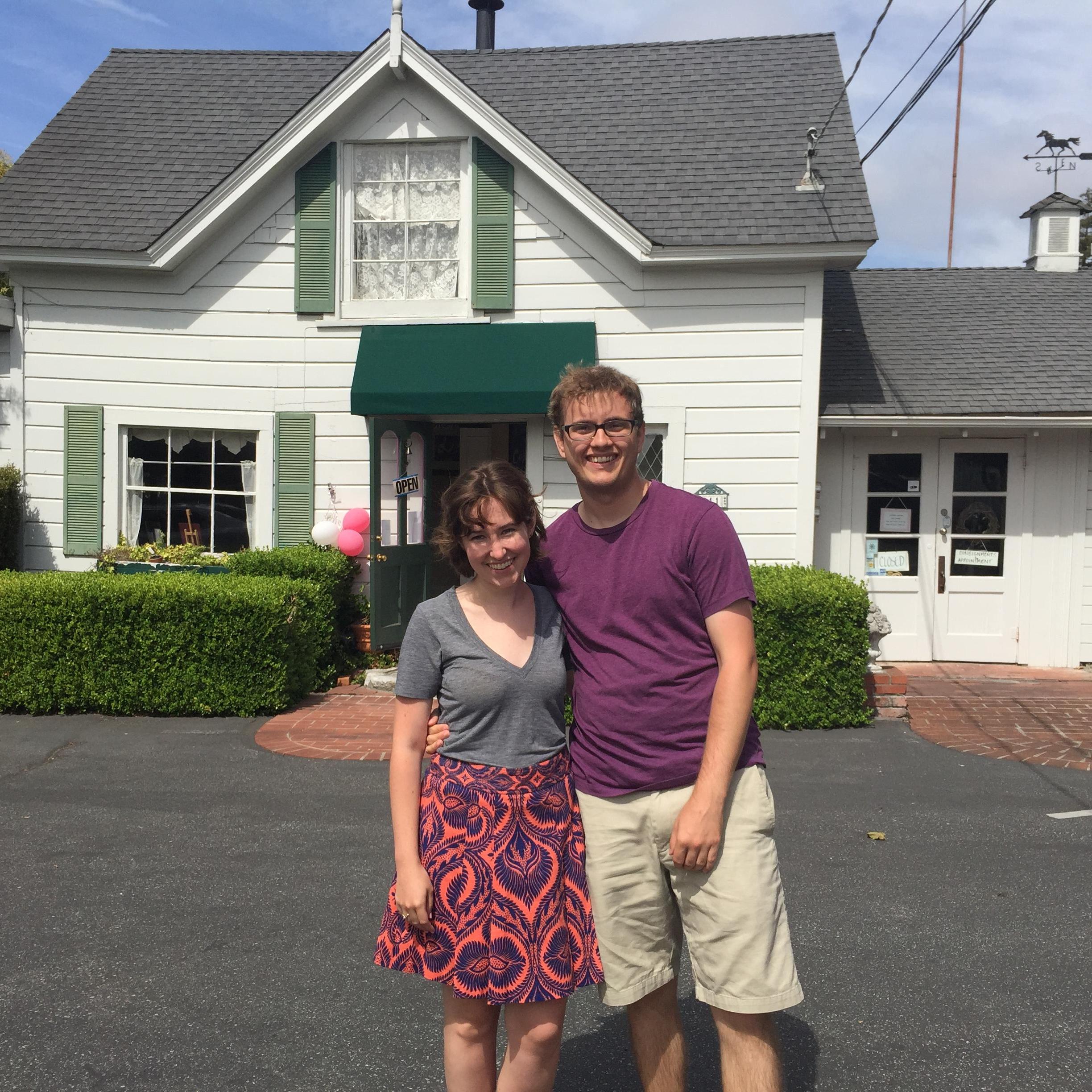 August, 2015 Capitola, CA, in front of the tea house owned by my Great Aunt Donna. It's still running under new management! Then we had high tea with our hosts and favorite people, Joe and Isabelle.