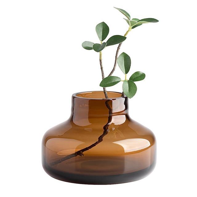 Torre & Tagus Solid Color Round Art Glass Vase for Flowers - 4" Tall Unique Flower Vase, Clear Handmade Bottle Vase for Home Decor, Bud Vase as Decorative Shelf Decor or Wedding Gift, Amber Orange