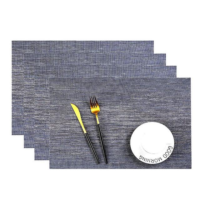 Leetaltree Placemats, 18‘’x12‘’ Vinyl Woven Insulation Non-Slip Placemat Washable Table Mats Set (Blue 4Pcs)
