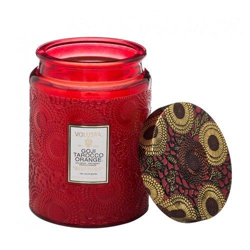 Voluspa Goji Tarocco Orange Large Embossed Glass Jar Candle, 16 Ounces